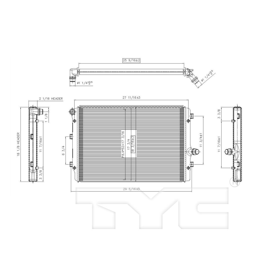 VOLKSWAGEN JETTA SEDAN (EXC GLI) RADIATOR (2.0L)(DIESEL)(inlet & outlet on opposite side) OEM#1K0121251EH 2011-2014 PL#VW3010149
