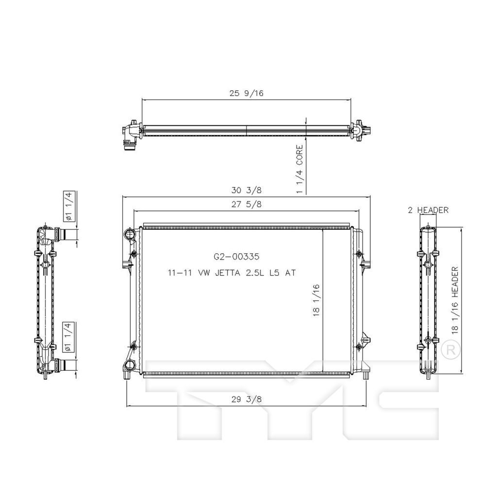 VOLKSWAGEN JETTA WAGON RADIATOR (2.5L)(W/WARM CLIMATE OPTION) OEM#5K0121253F 2009-2014 PL#VW3010157