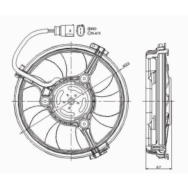 VOLKSWAGEN PASSAT (1PC HEAD/LAMP Design) RADIATOR FAN ASSEMBLY 1.8/2.0/2.8L (Auxiliary) OEM#8D0959455R 2001-2005 PL# VW3115105